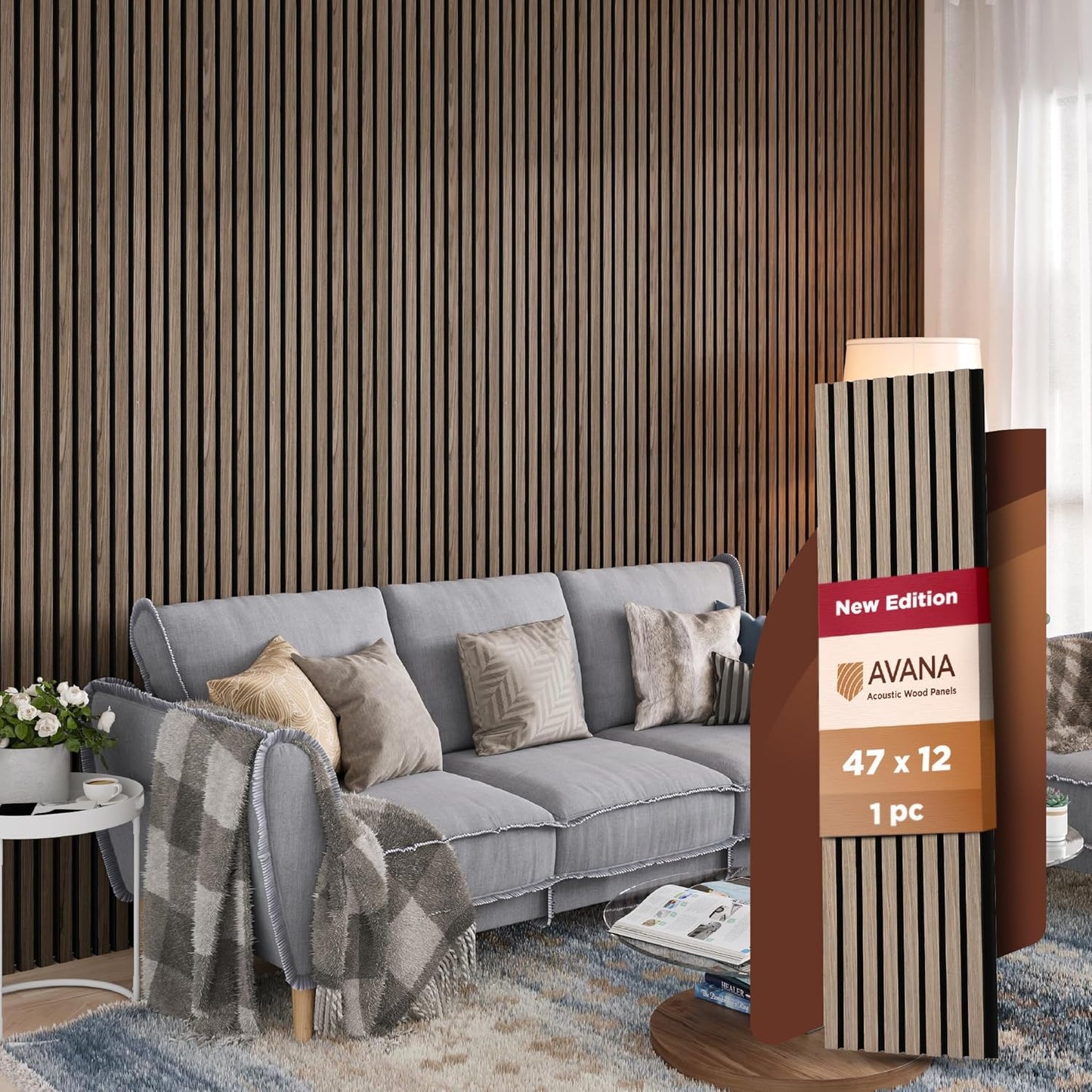Avana Modern Acoustic Wood Wall Panels – 47.2 X 12.6 Inch Walnut Acoustic Panels 1 PC – Wall Panels For Interior Wall Decor For Homes, Offices, Studios – Sturdy And Durable Wood Panels For Wall-VerdiqueGarden
