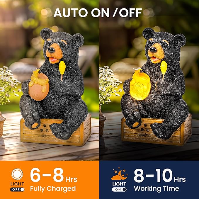 GIGALUMI Solar Garden Statues Outdoor Gifts for Women, Mom, Grandma, Cute Bear Figurine Christmas Housewarming Birthday Gifts, Garden Statues Decoration for Outside Yard, Patio, Balcony, Lawn, Pond-VerdiqueGarden