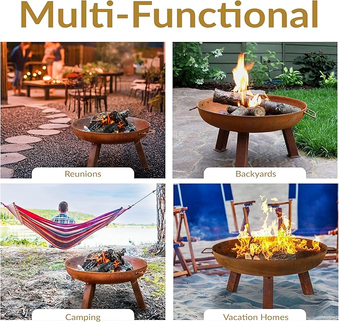 Sunnydaze 24-Inch Cast Iron Heavy-Duty Fire Pit for Outside - Wood-Burning Outdoor Fire Pit Bowl with Handles - Oxidized Finish-VerdiqueGarden