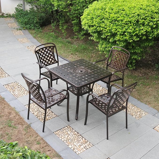 Outdoor Dining Chair Cast Aluminum Patio Chairs Set of 2 All-Weather Patio Dining Chair with Adjustable Feet for Backyard Garden (Flange Chair)-VerdiqueGarden