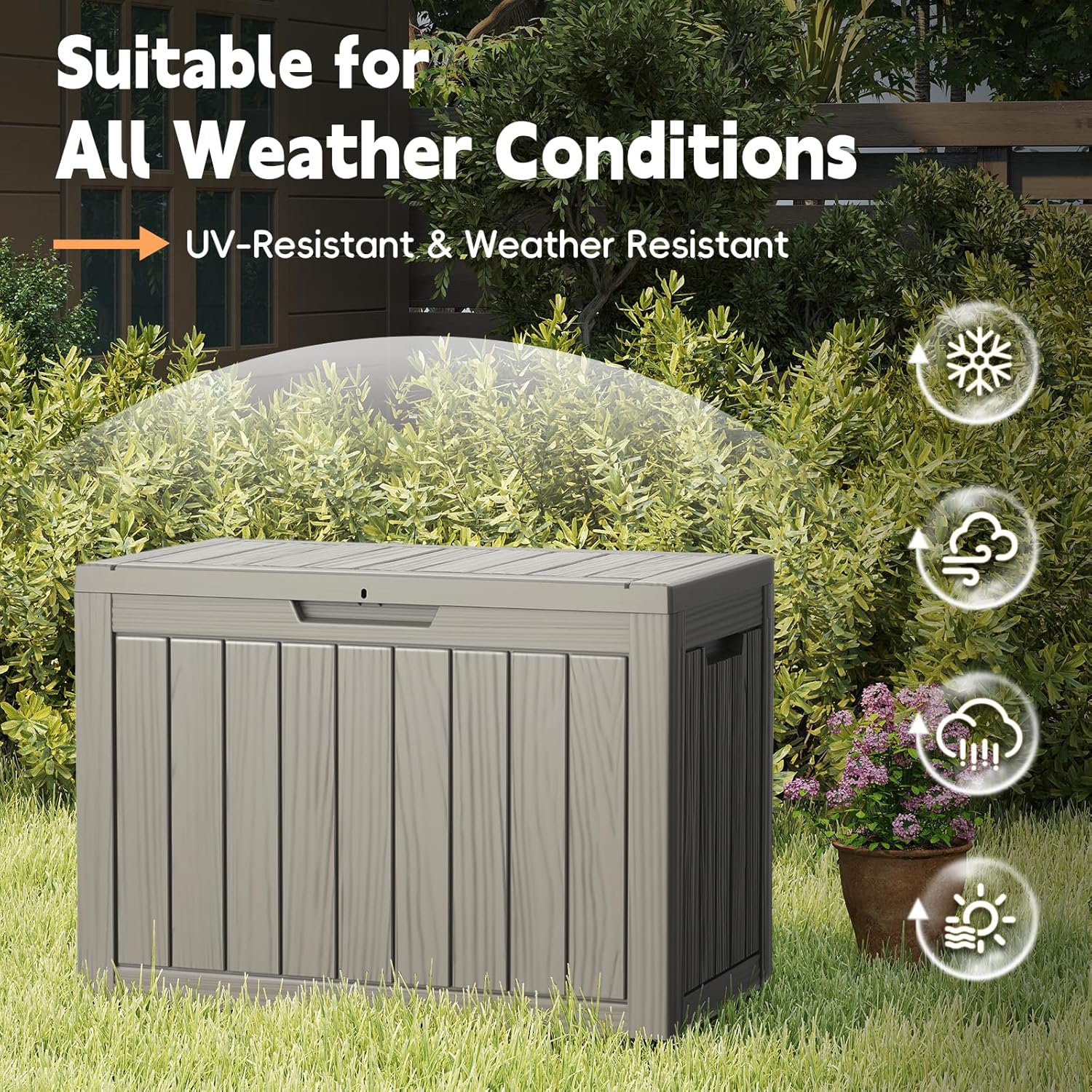 Outdoor Storage Box, 50 Gallon Waterproof Resin Deck Box, Storage Bin for Package Delivery, Patio Furniture Cushion, Garden Tools, Pool Accessories, Weatherproof and UV Resistant, Grey-VerdiqueGarden