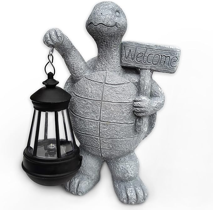Solar Turtle Garden Outdoor Statues,Resin Turtles Figurine Decorations with Solar Lights Lantern, Outdoor Turtle Art Decor for Lawn,Yard, Unique Housewarming Gift for Garden Home-VerdiqueGarden