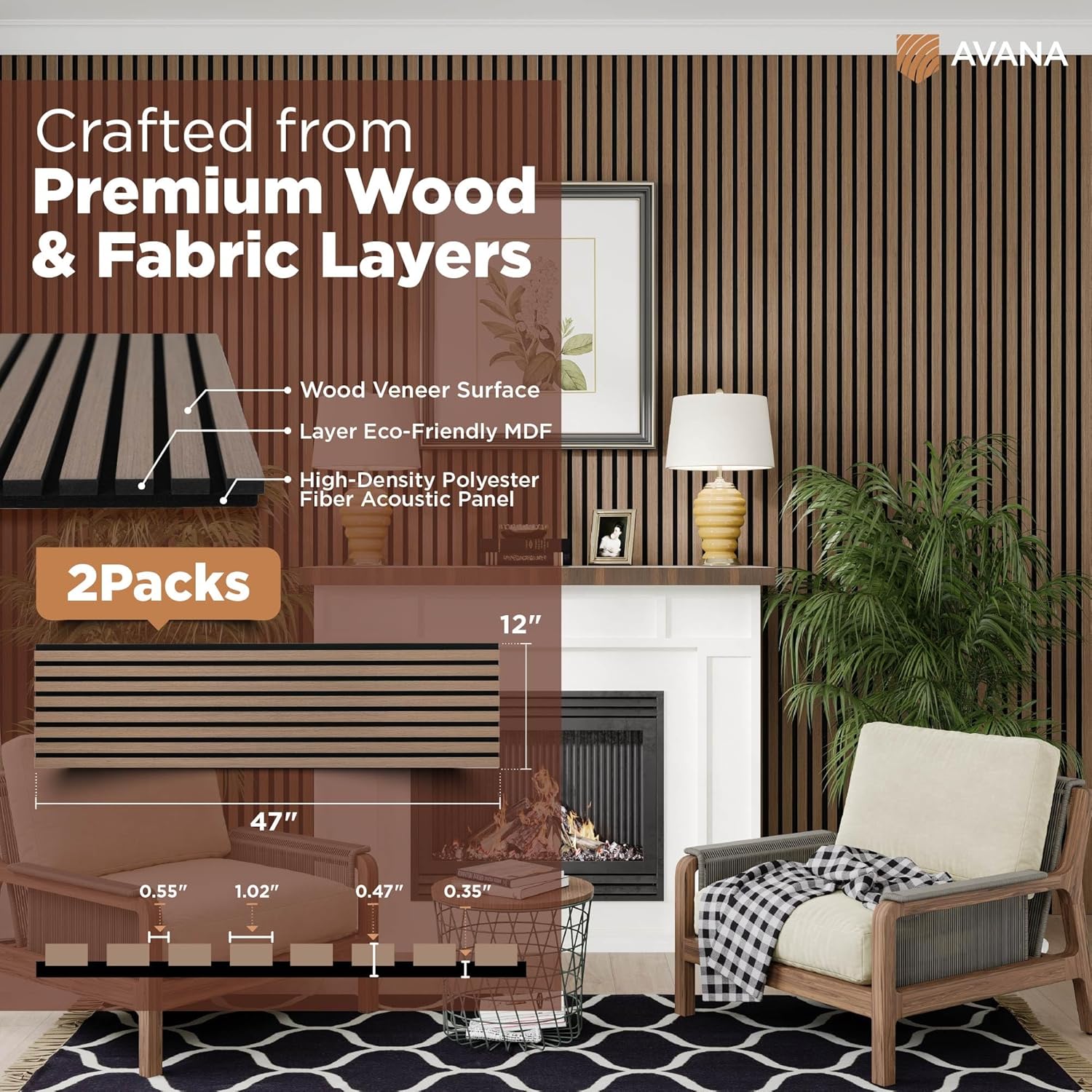 Avana Acoustic Wood Wall Panels – 47.2 X 12.6 Inch Smoke Walnut Acoustic Panels 2 PCs – Modern Wall Panels For Interior Wall Decor For Homes, Offices, Studios – Sturdy And Durable Wood Panels For Wall-VerdiqueGarden