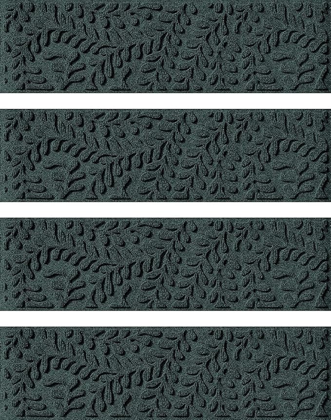 Waterhog Stair Treads (Set of 4) – 8 1/2 x 30 Inches, Durable,Water-Trapping, Indoor/Outdoor Floor Covering, Boxwood Collection – Made in USA, Evergreen