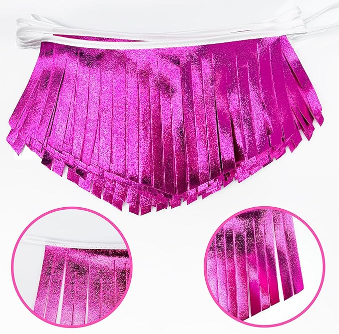 Hot pink Tassel Banner Double Sided Metallic Fabric Pennant Bunting Flag Garland for Birthday Bachelorette Anniversary Engagement Wedding Bridal Shower Graduation Pink Girl Party Decorations Supplies-VerdiqueGarden