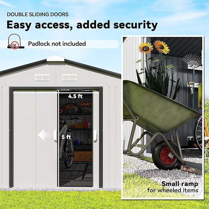 Outsunny 11' x 13' Outdoor Storage Shed, Garden Tool Metal Shed with Foundation Kit, Double Lockable Door, Air Vents and Sloping Roof, for Backyard, Patio, Lawn, White-VerdiqueGarden