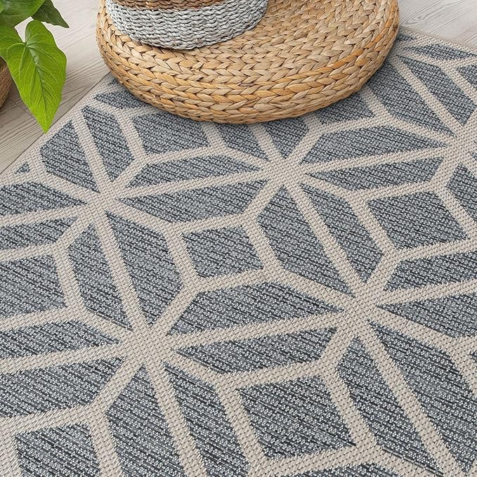 Rugshop Contemporary Geometric Design for Patio Rugs,Deck Rugs,Balcony Rugs Indoor/Outdoor Area Rug 5' x 7' Blue-VerdiqueGarden