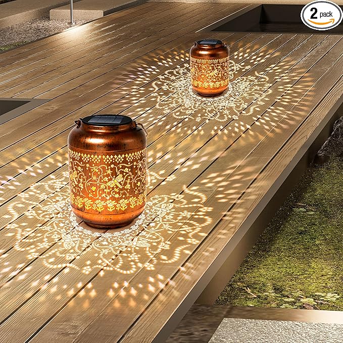 2Pack Dragonfly Solar Lanterns Outdoor Hanging Waterproof Lantern for Garden Decor Christmas Gifts for Women Mom Grandma Metal Solar Lights Decoration Outside for Yard, Patio,Pathway Landscape-VerdiqueGarden