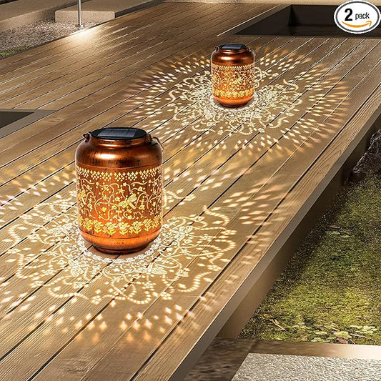 2Pack Dragonfly Solar Lanterns Outdoor Hanging Waterproof Lantern for Garden Decor Christmas Gifts for Women Mom Grandma Metal Solar Lights Decoration Outside for Yard, Patio,Pathway Landscape-VerdiqueGarden