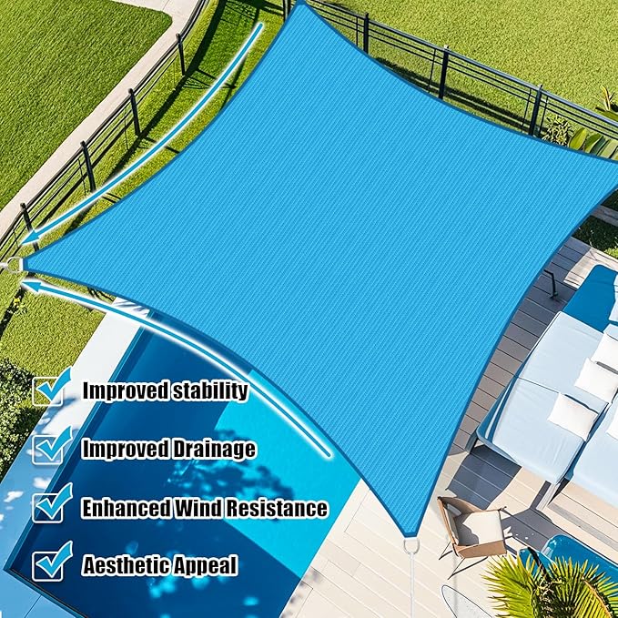 Amagenix Sun Shade Sail 12X26 Curved Edge Outdoor Shade Canopy Turquoise Mixed Breathable 95% UV Block Shade Cloth for Patio Garden Backyard (We Make Custom Size)-VerdiqueGarden