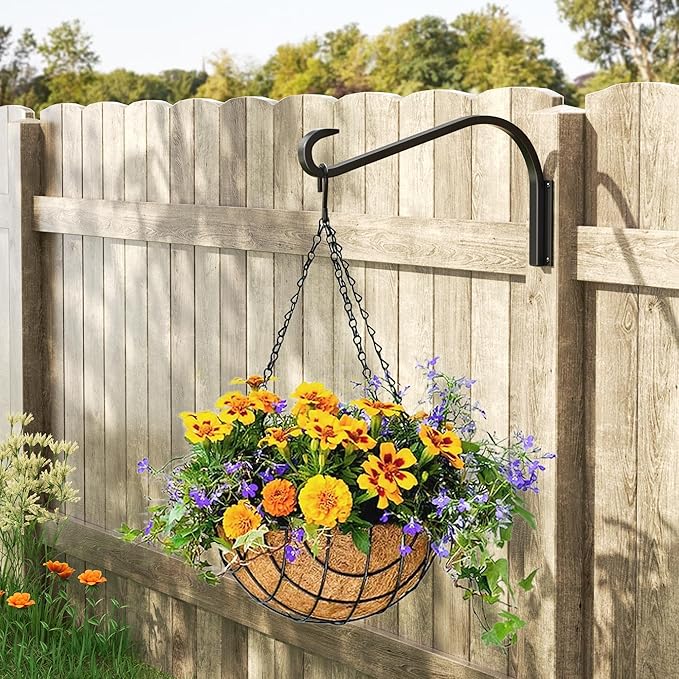 12 Inch 4 Pack Plant Hangers for Indoor/Outdoor Wall Mount - Heavy Duty Hanging Plant Holder & Bird Feeder Hooks, Decorative Black Metal Wall Hangers for Plants, Flower Baskets-VerdiqueGarden