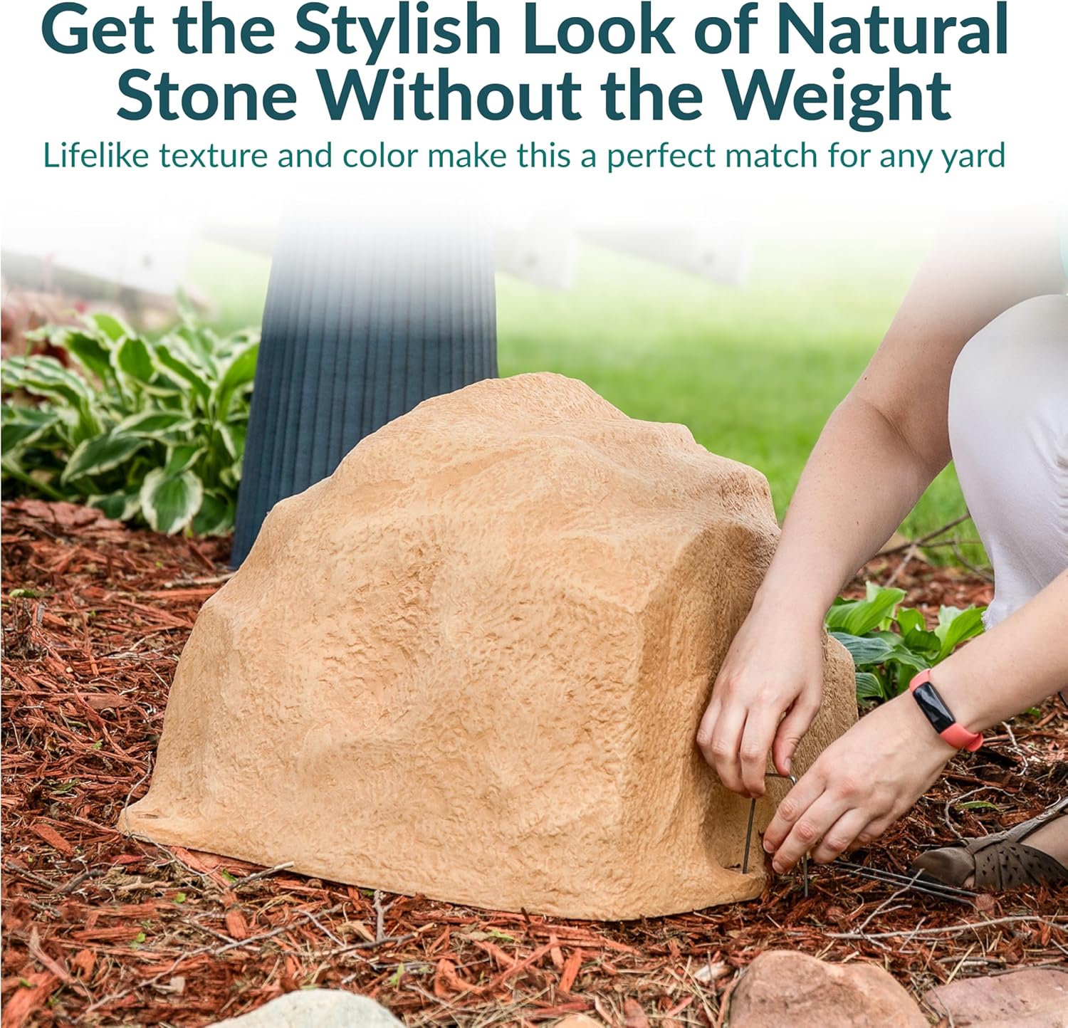 Sunnydaze 14” H Polyresin Faux Landscape Rock Cover - Lightweight Fake Rock Well Pump Cover for Outside - Sand-VerdiqueGarden