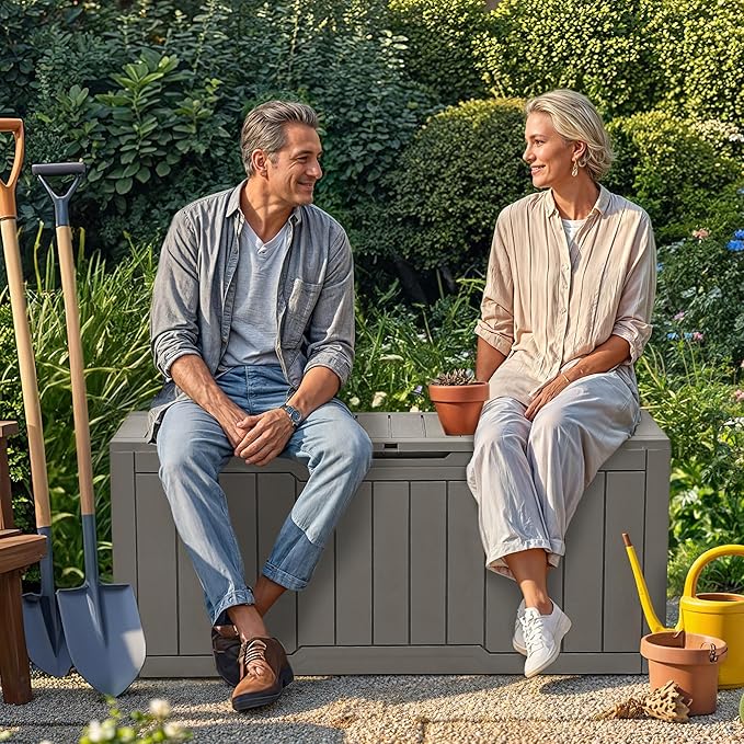 YITAHOME 80 Gallon Outdoor Storage Box, Large Water Resistant Resin Deck Box, Indoor Outdoor Lockable Storage Container for Patio, Garden, Cushions, Tools, Equipment (Taupe)-VerdiqueGarden