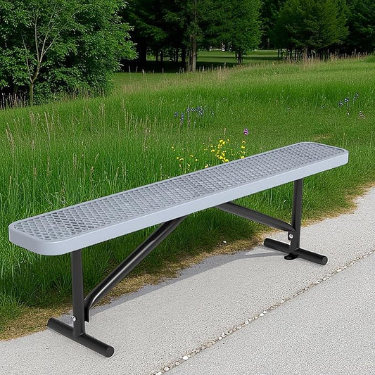 48" L Outdoor Steel Flat Bench, Heavy Duty Metal Park Bench for Outside, Expanded Metal, Commercial Benches Mesh Bench for Shopping Mall, Store, Lawn, Park, Patio, Deck, Garden (Grey, 6FT)-VerdiqueGarden