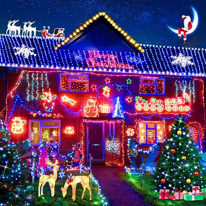 KNONEW 600ft 1500 LED Christmas String Lights Outdoor 8 Modes & Timer Fairy Light Plug in Waterproof for Xmas Yard Tree Wedding Party Holiday Decorations (Blue and White)-VerdiqueGarden