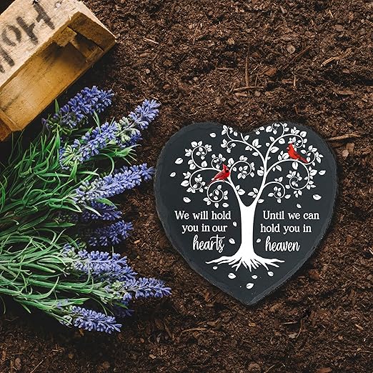Cardinal Memorial Slate Stone - Hold You in Our Hearts, Memorial Plaque Sympathy Gifts for Loss of Loved One, Memorial Gifts for Loss of Father, Mother, Brother Garden Slate Stone TNA6-VerdiqueGarden