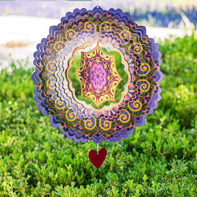 SteadyDoggie 12-Inch 3D Wind Spinners Outdoor - Mandala Purplerain Windmill Yard Decorations - Stainless Steel Laser Cut Ornament - Kinetic Garden Decor for Outside-VerdiqueGarden