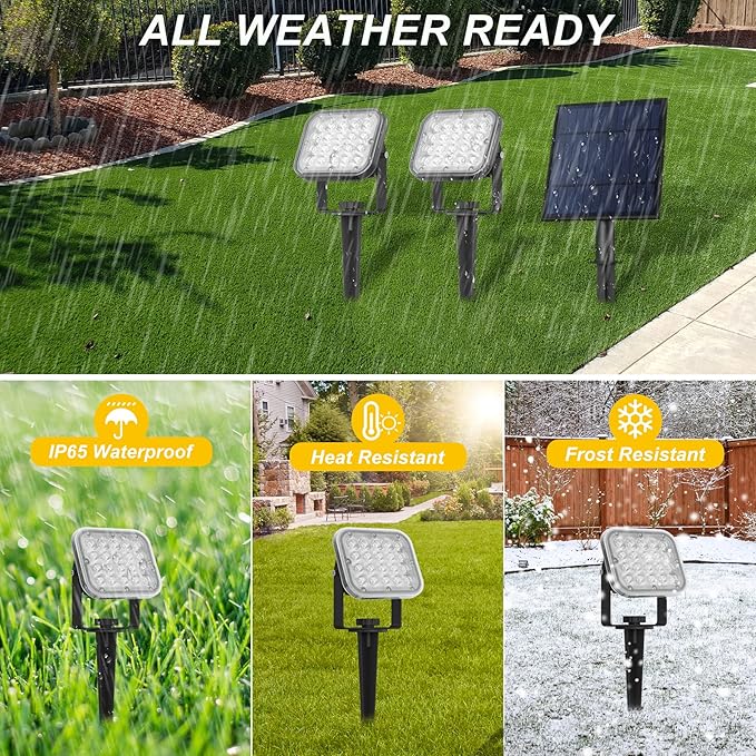 Solar Spot Lights Outdoor, 20 LED IP65 Waterproof Solar Landscape Lights, Dusk-to-Dawn 3000K Warm White Outdoor Light for Yard Garden Driveway Porch Walkway, 4-in-1-VerdiqueGarden