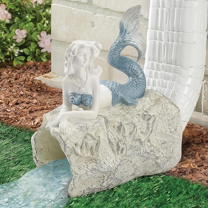 Mermaid Gutter Downspout Splash Block Statue, Garden Outdoor Animal Decor Sculpture, Diverter Rain, Decorative Extension, Waterproof Resin, Fits 3"x4" Rectangular Downspouts, Unique Gift-VerdiqueGarden