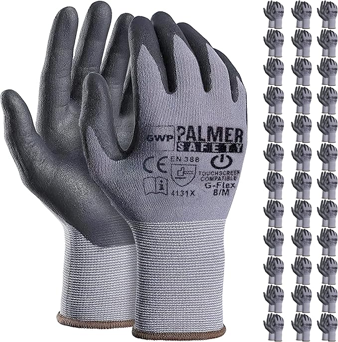 ATERET Work Gloves 12 Pairs Micro-Foam Nitrile Coated Safety Gloves, Seamless Knit Nylon Gloves Home Improvement General Use-VerdiqueGarden