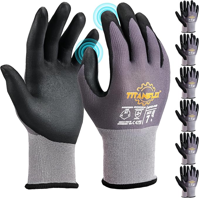 TitanFlex Work Gloves Microfoam Nitrile Coated Men Women, Safety Warehouse Gloves with Grip, Touchscreen, Seamless Knit Nylon-VerdiqueGarden