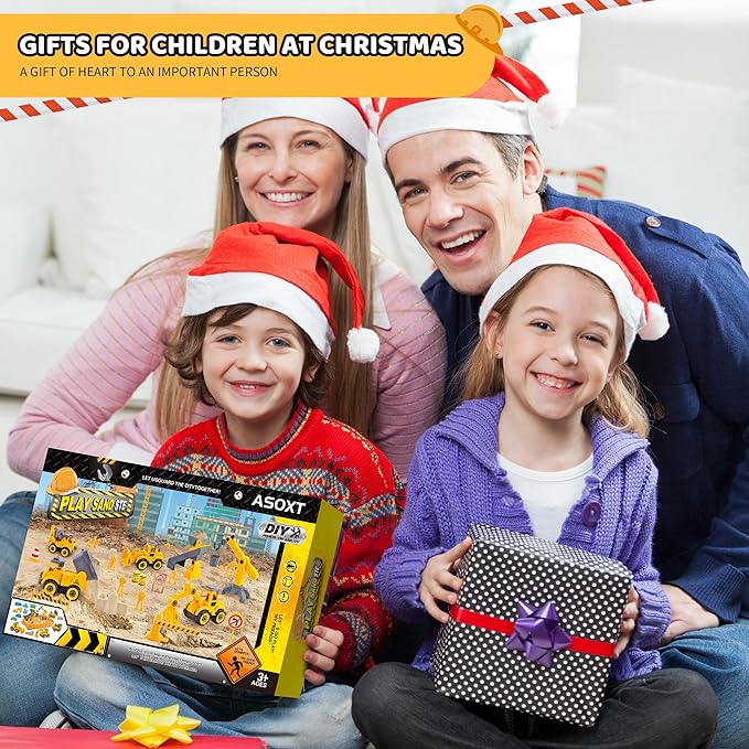 Asoxt 43-Piece Construction Sensory Playset – 2 lbs Play Sand, 4 DIY Trucks, Crane & Road Signs – Creative Sandbox Toy for Kids Ages 3+-VerdiqueGarden