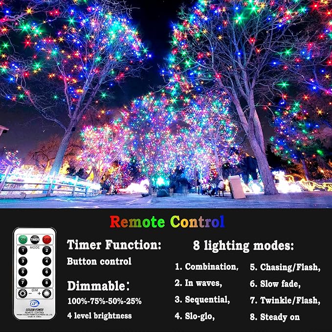 KNONEW 403FT 1000 LED Christmas Lights Outdoor String Lights 8 Modes & Timer Fairy Light Plug in Waterproof LED String Lights for Xmas Yard Tree Wedding Party Holiday Decorations (Multicolor)-VerdiqueGarden