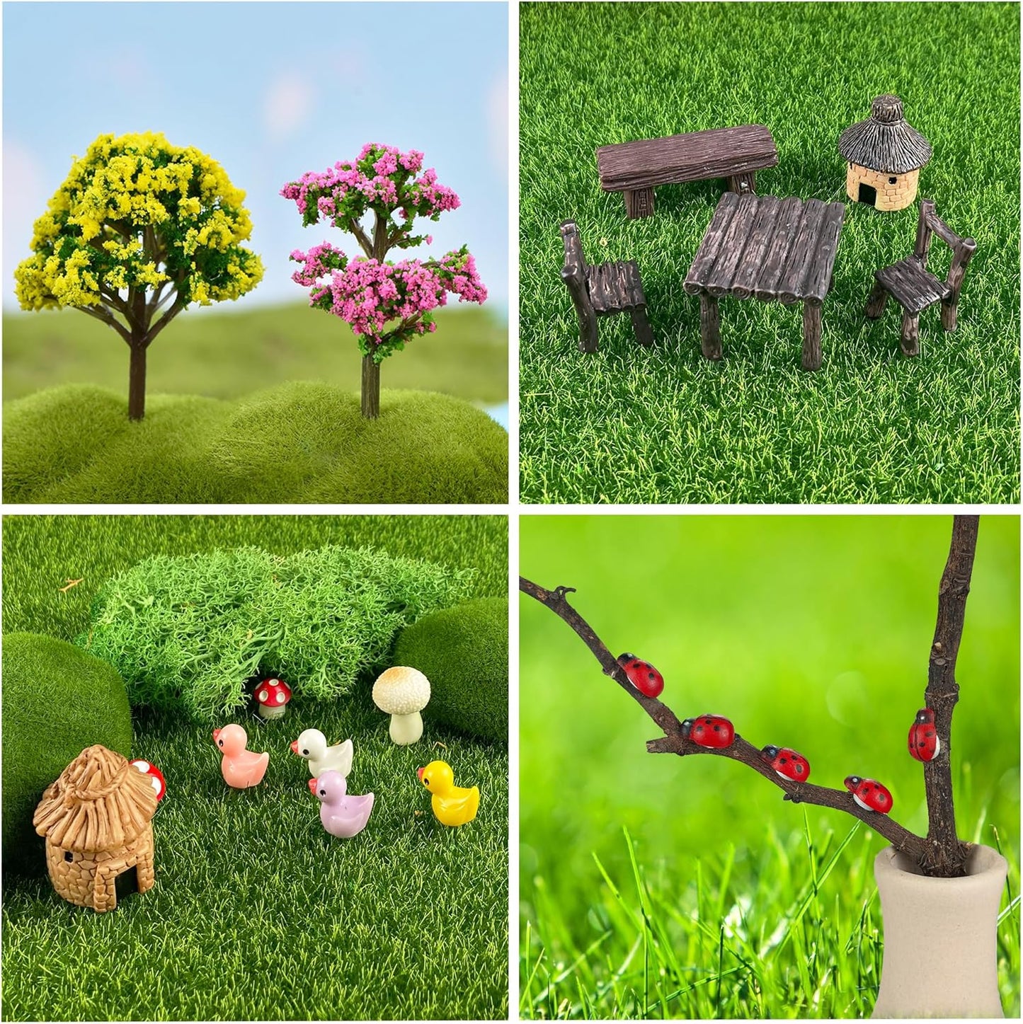 56 Pcs Fairy Garden Accessories, Mini Resin Animals Figures, Miniature Table and Chairs, Moss Bonsai Micro Landscape Ornaments Kit, Miniature Garden Kit, Terrarium Ornaments DIY Craft-VerdiqueGarden