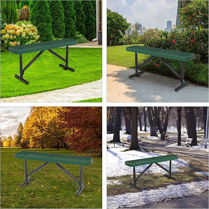 48" L Outdoor Steel Flat Bench, Heavy Duty Metal Park Bench for Outside, Expanded Metal, Commercial Benches Mesh Bench for Shopping Mall, Store, Lawn, Park, Patio, Deck, Garden (Green, 4FT)-VerdiqueGarden