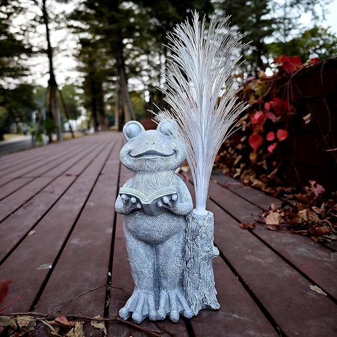 Frog Statue Solar Garden Decor,Resin Frog Statues and Colour Changing Optical Fiber Solar Lights,Outdoor Decoration for Balcony, Garden, Patio, Yard, Lawn,Gifts for Mom Grandma-VerdiqueGarden