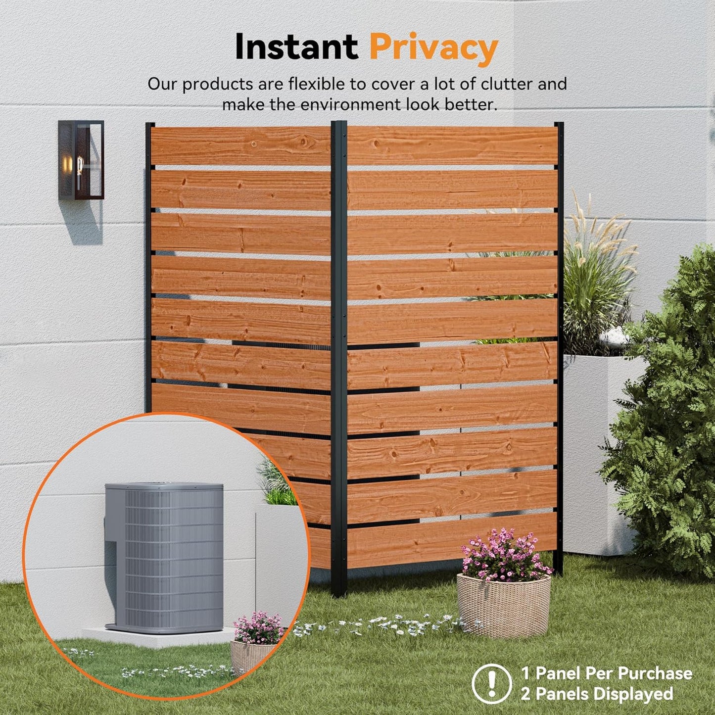 Modern Shade 5' x 3' Wood Privacy Fence Screen (2 Panel) Natural Cedar Wood, Outdoor Privacy Fence Panel for Deck Balcony, Conceals Trash Cans Air Conditioner, Ultimate Fence Privacy Screen-VerdiqueGarden