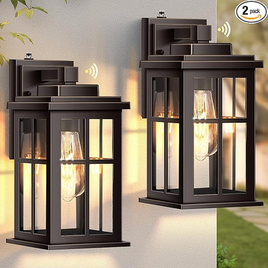 Anti-Rust Dusk to Dawn Outside Lights, 2-Pack Oil Rubbed Bronze Exterior Lighting Fixtures, Easy-to-Install Waterproof Modern Outdoor Wall Light for Porch, Garage, Front Door-VerdiqueGarden
