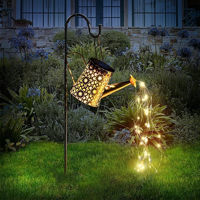 Otdair Solar Lights Outdoor Garden Decor, Metal Daisy Solar Watering Can Lights with 2 Lighting Modes, Outdoor Decorations for Yard, Garden, Patio, Pathway, Christmas, Gift for Mom Grandma-VerdiqueGarden