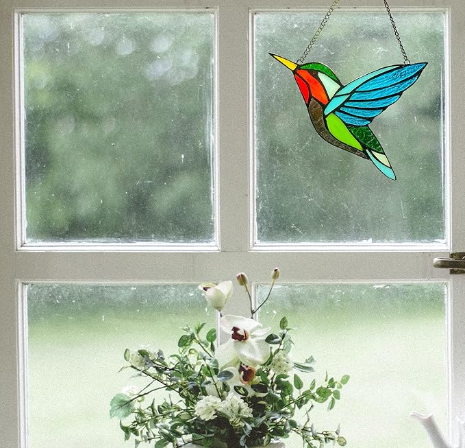 Hummingbird Stained Glass Window Hangings, Birds Stained Glass Decorations,Bird Suncatcher for Window Decor Hummingbird Gifts for Mom,Bird Lovers-VerdiqueGarden