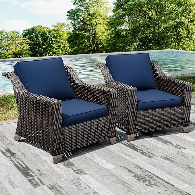 Joyside Wicker Patio Chairs Set of 2, Outdoor Rattan Furniture with Wide Armrest and Thick Cushions, Upgraded Large Size for Backyard, Garden, Poolside-VerdiqueGarden