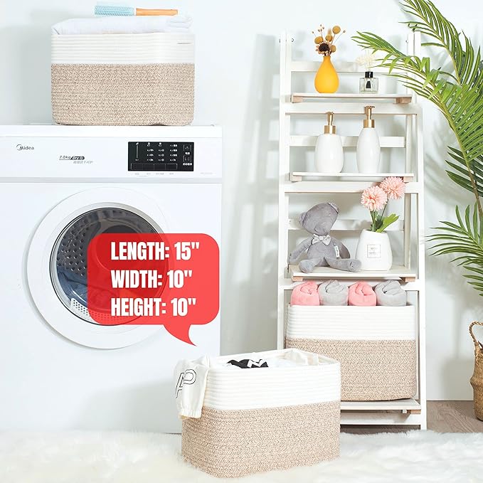 MINTWOOD Design Storage Basket for Shelves, Decorative Baskets for Organizing, Book Basket, Storage Cube Bin Box, Woven Closet Organizer, Pantry Closet and Shoe Basket, Light Brown-VerdiqueGarden