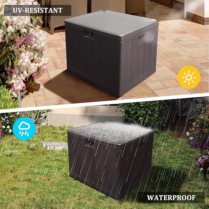 33 Gallon Pro Waterproof Outdoor Storage Bin Resin Deck Box for Patio, Poolside, and Garden, Lockable & UV-Resistant, Ideal for Small Spaces, Brown-VerdiqueGarden