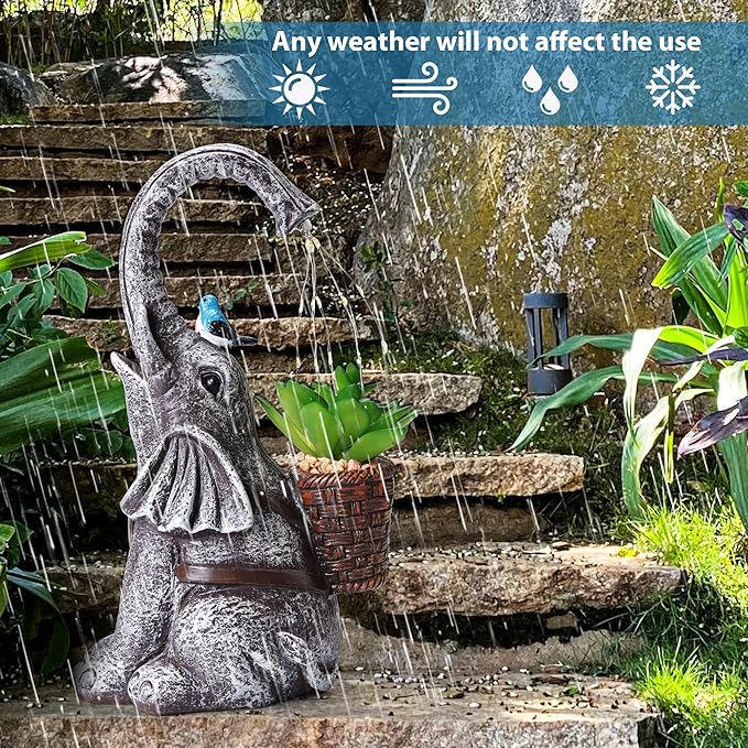 Solar Elephant Watering Effect LED Lights Garden Statue, Outdoor Garden Decor for Lawn, Balcony, Yard, Gifts for Mom, Grandma, Wife-VerdiqueGarden