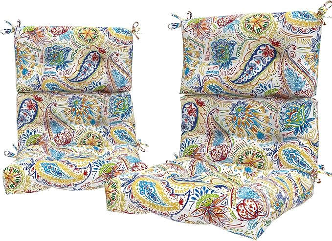 LVTXIII 2 Pack Outdoor/Indoor High Back Chair Cushions, Deep Seat Patio Seat and Back Cushion Set, Stuffed High Rebound Foam Rocking Chair Cushions, 44”x22”x4”, Paisley Chili-VerdiqueGarden