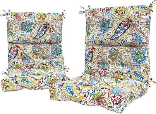 LVTXIII 2 Pack Outdoor/Indoor High Back Chair Cushions, Deep Seat Patio Seat and Back Cushion Set, Stuffed High Rebound Foam Rocking Chair Cushions, 44”x22”x4”, Paisley Chili-VerdiqueGarden