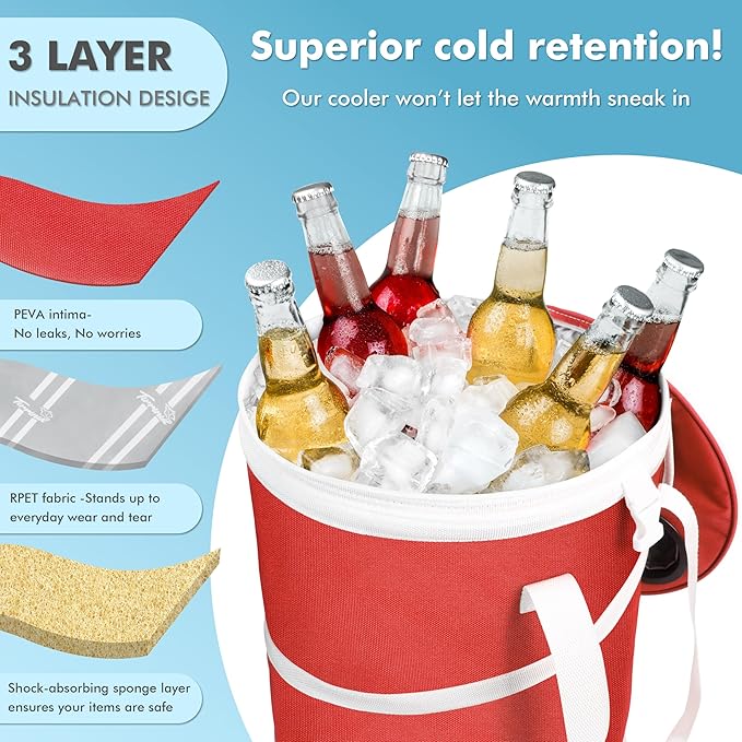 Tirrinia Large Pop-Up Golf Cooler Bag- Insulated Collapsible Cooler with Flat Drink Table for Golf Cart, Lightweight and Portable Ice Beach Cooler for Travel, Fishing, Picnics, Hiking, Camping-VerdiqueGarden