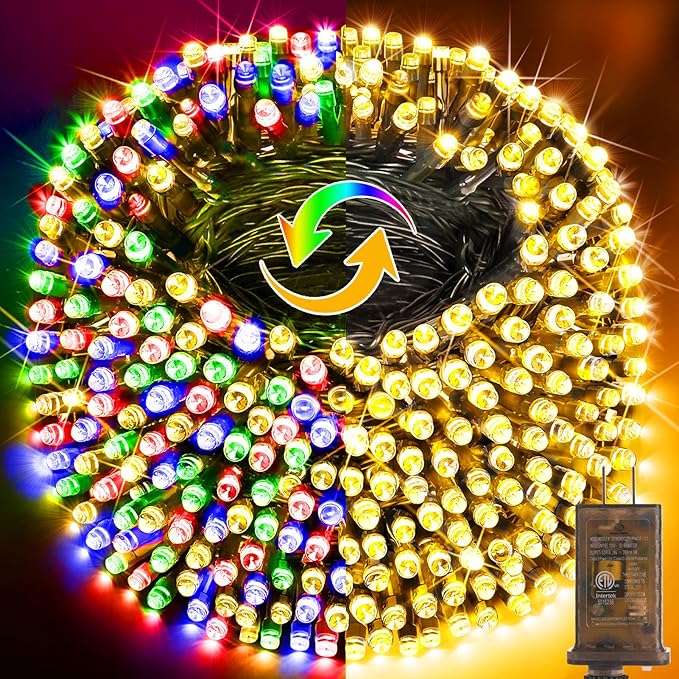 KNONEW 403FT 1000 LED Christmas Lights Color Changing Outdoor String Lights with 11 Modes & Timer Fairy Light Plug in Waterproof Fairy Lights for Xmas Yard Tree Wedding Party(Warm White to Multicolor)-VerdiqueGarden