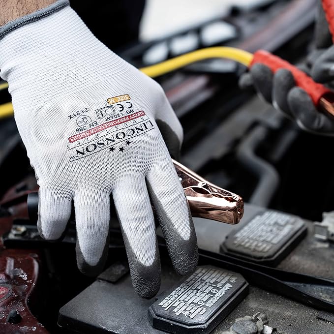 linconson 12 Pack Safety Performance Series Construction Mechanics Wrinkle Latex Work Gloves-VerdiqueGarden