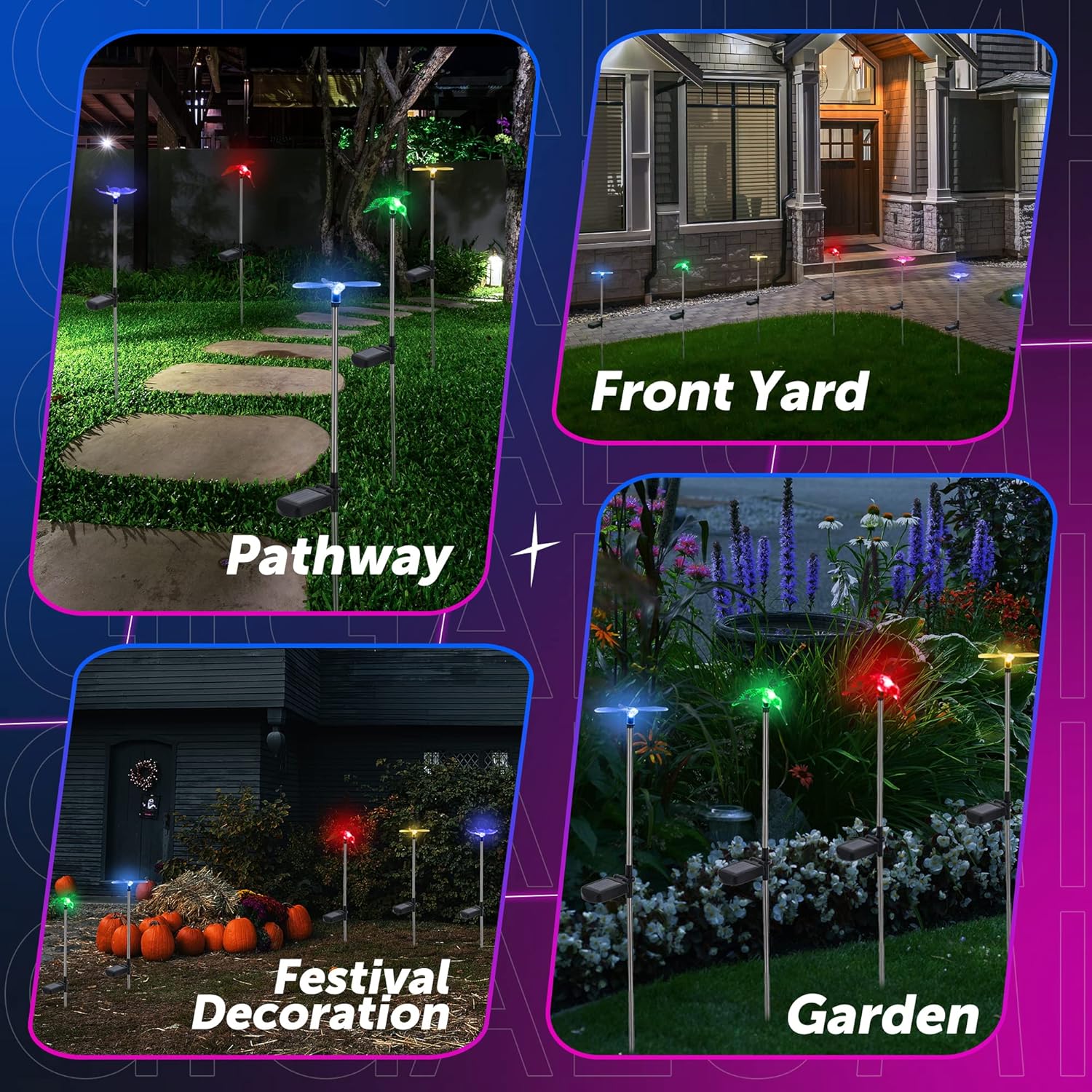 GIGALUMI Solar Garden Lights, 6 Pack Solar Butterfly Lights Decoration, Outdoor Garden Decoration Color Changing LED, Outdoor Decorative for Pathway, Lawn, Patio, Driveway-VerdiqueGarden