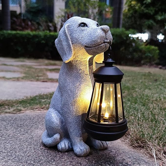Solar Dog Outdoor Garden Statue with LED Light,Dog Solar Lights Lantern Outside Decorations for Yard, Lawn Decor Statue for Patio, Balcony, Yard Ornament,Unique Dog Gifts for Mom-VerdiqueGarden