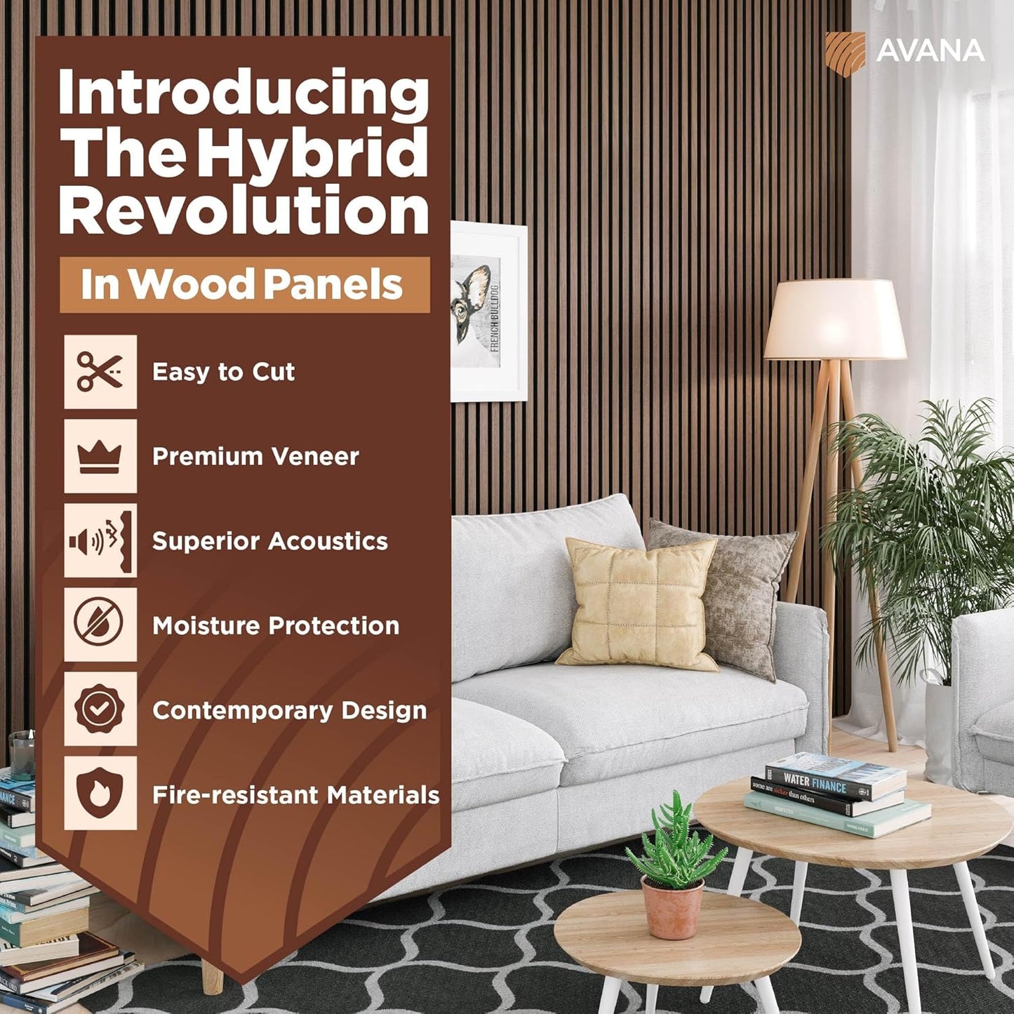 Avana Acoustic Wood Wall Panels – 94.4 X 12.6 Inch Walnut Acoustic Panels 4 PCs – Wall Panels For Interior Wall Decor For Homes, Offices, Studios – Sturdy And Durable Wood Panels For Wall-VerdiqueGarden