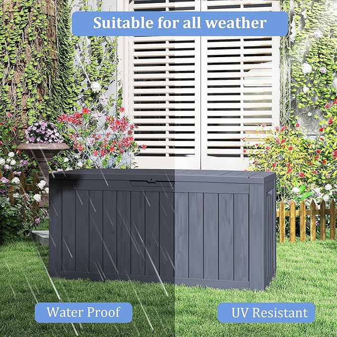 90 Gallon Lockable Resin Deck Box with Wheels, Waterproof & UV-Resistant Outdoor Storage Box for Outdoor Cushion Storage, Garden Tools & Pool Accessories Storage, Black-VerdiqueGarden