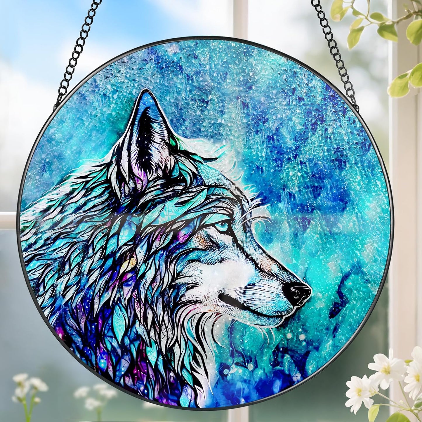 Stained Glass Window Hanging, Stained Glass Suncatcher, Wolf Sun Catcher, Window Hanging Decor, Wolf Lover Gift, Gifts for Fathers Day or Mathers Day, Christmas or Birthday Gift, Gifts for Women Men-VerdiqueGarden