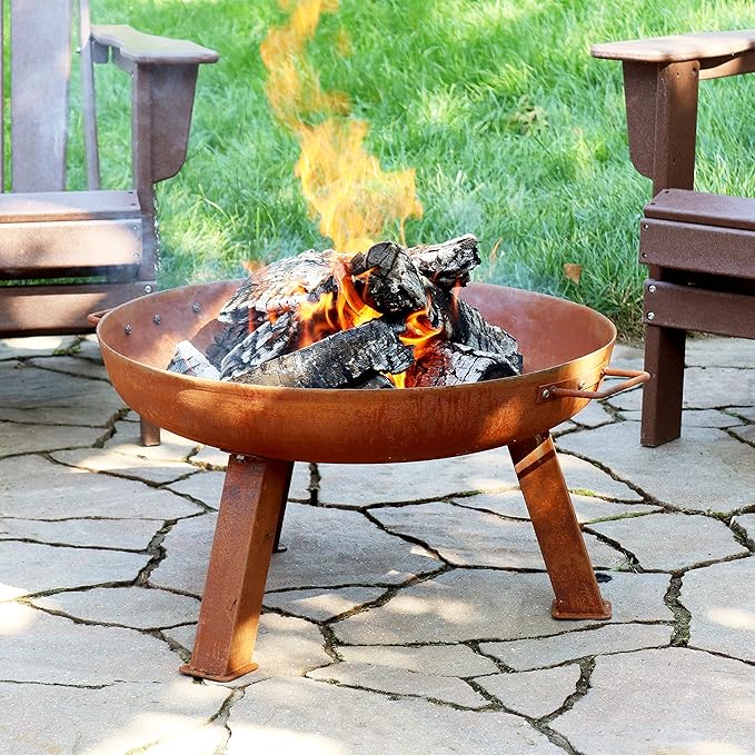 Sunnydaze 24-Inch Cast Iron Heavy-Duty Fire Pit for Outside - Wood-Burning Outdoor Fire Pit Bowl with Handles - Oxidized Finish-VerdiqueGarden
