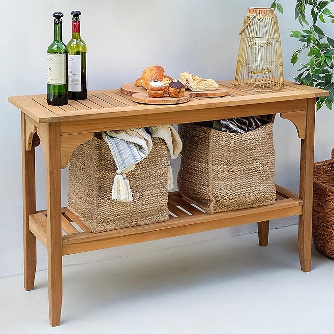 Cambridge Casual Indonesian Teak Auburn Outdoor Console Table, Natural-VerdiqueGarden